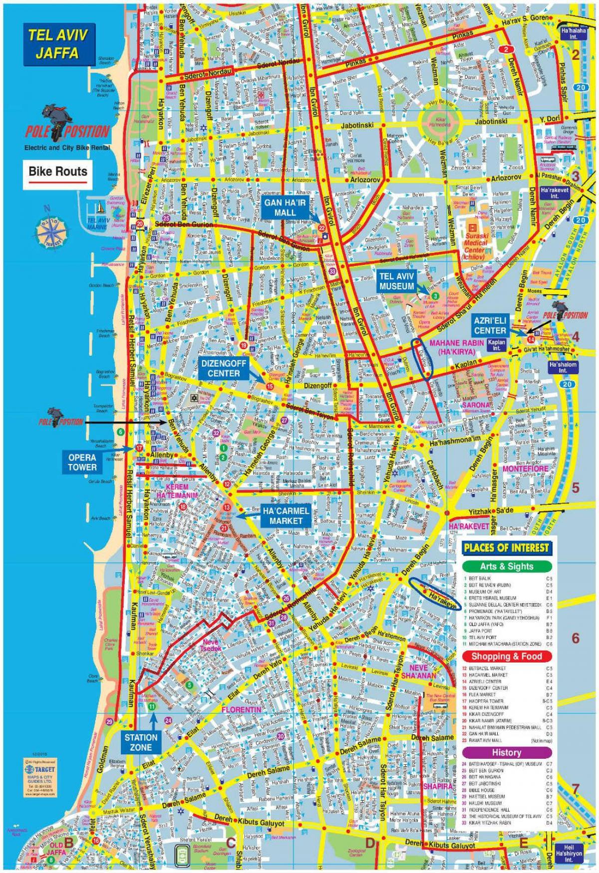 карта на Тел Авив велосипед