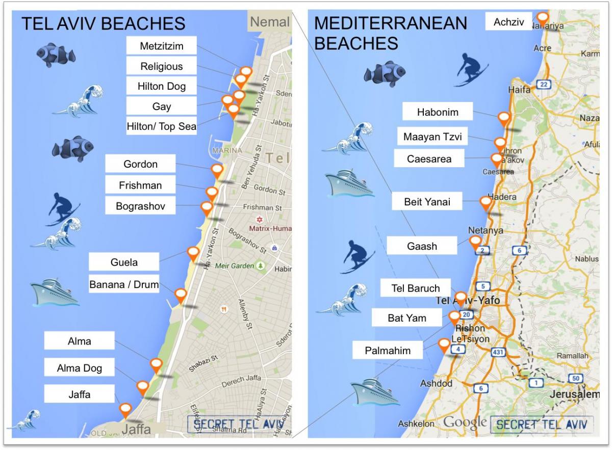 карта на Тел Авив плажи